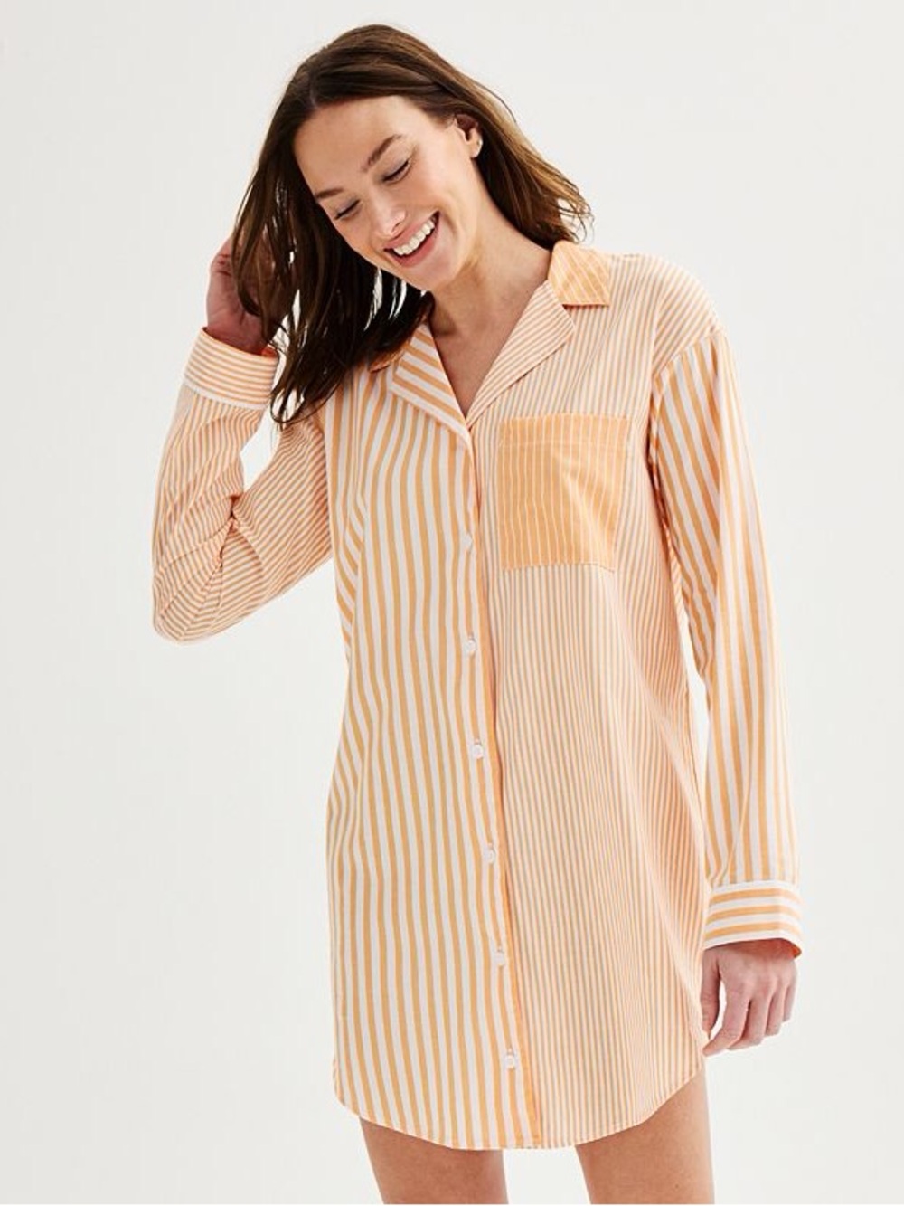 Cotton Blend Poplin Oversized Button Down Notch Collar Pajama Shirt